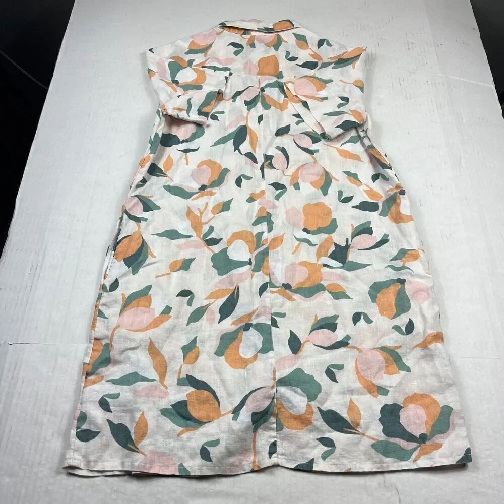 Rachel Zoe Linen Button Down Shirt Dress Floral Short Sleeve Collared Size SMALL - Picture 9 of 10